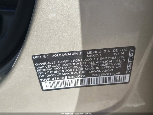 2014 Volkswagen Jetta 1.8t Sel მანქანა იყიდება აუქციონზე, vin: 3VWL07AJXEM324023, აუქციონის ნომერი: 44317094