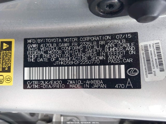 Lexus CT 200H 2015 JTHKD5BH2F2250770 Image 9