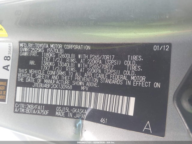 2012 TOYOTA FJ CRUISER JTEBU4BF2CK130968 Photo 8