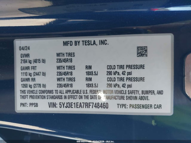 2024 TESLA MODEL 3 5YJ3E1EA7RF748460 Photo 8