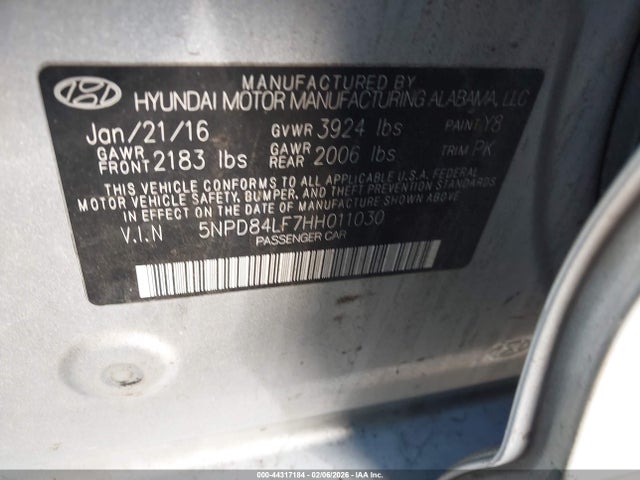 5NPD84LF7HH011030 Hyundai ELANTRA SE