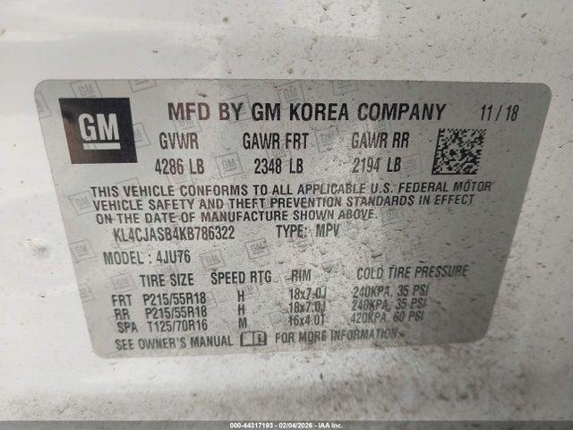 Aukcja sprzedaży 2019 Buick Encore Fwd Preferred, vin: KL4CJASB4KB786322, numer aukcji: 44317193