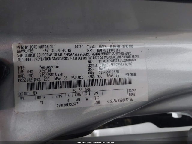 1FADP3F28JL259669 Ford FOCUS SE