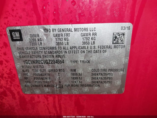1GCVKREC9GZ234554 Chevrolet Silverado 1500 1lt