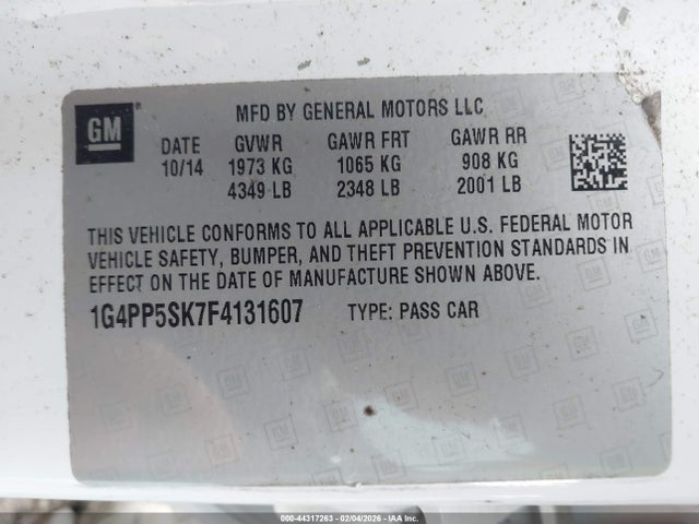 44317263 :رقم المزاد ، 1G4PP5SK7F4131607 vin ، 2015 Buick Verano مزاد بيع