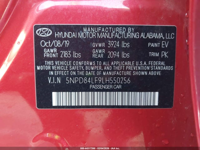 Aukcja sprzedaży 2020 Hyundai Elantra Sel, vin: 5NPD84LF9LH550256, numer aukcji: 44317268