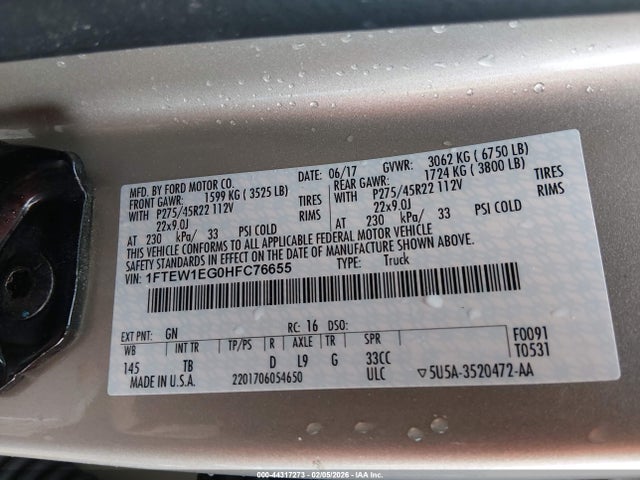 Ford F-150 Limited 2017 1FTEW1EG0HFC76655 Image 9