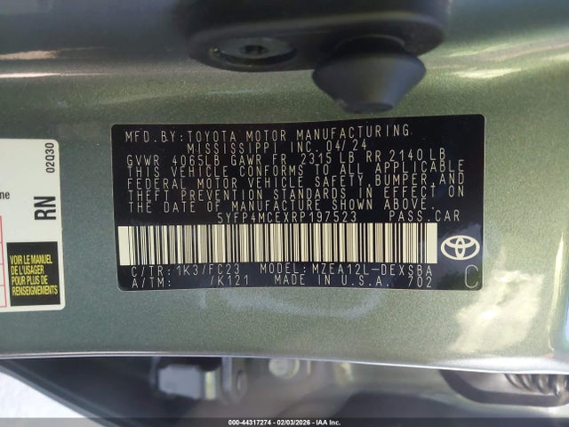 5YFP4MCEXRP197523 Toyota COROLLA SE
