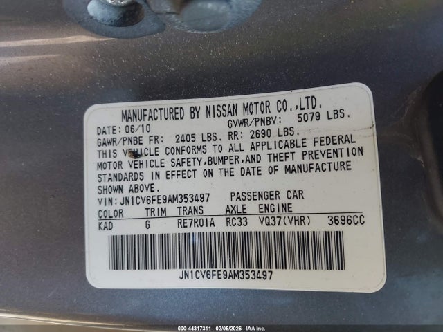 Продаж на аукціоні авто 2010 Infiniti G37, vin: JN1CV6FE9AM353497, номер лоту: 44317311