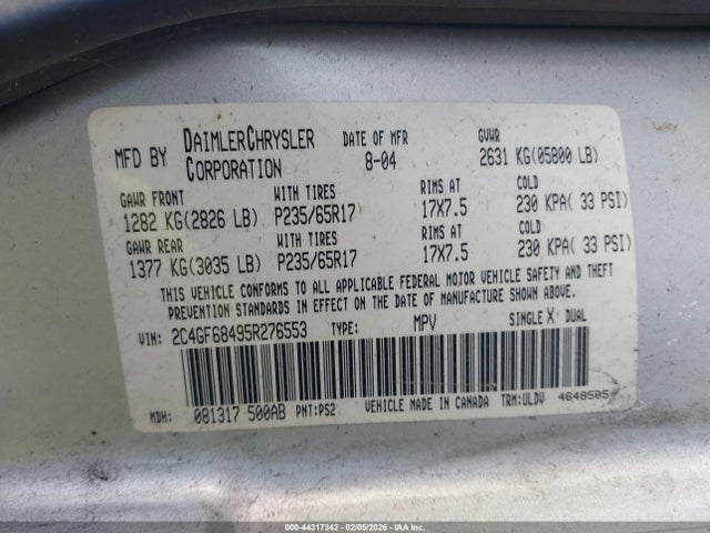 2005 CHRYSLER PACIFICA 2C4GF68495R276553 Photo 8