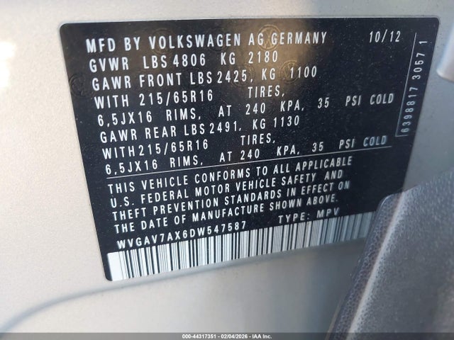2013 VOLKSWAGEN TIGUAN WVGAV7AX6DW547587 Photo 8