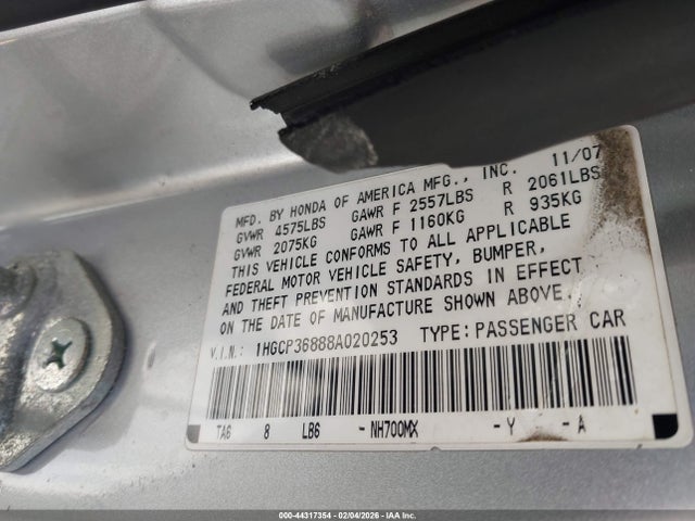 Aukcja sprzedaży 2008 Honda Accord 3.5 Ex-l, vin: 1HGCP36888A020253, numer aukcji: 44317354