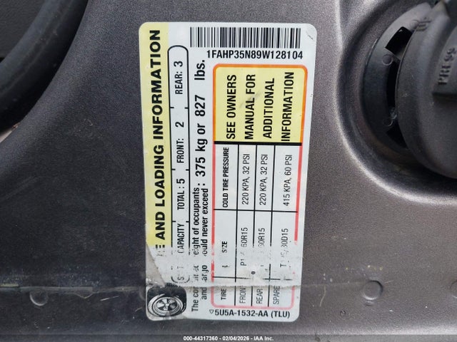 Aukcja sprzedaży 2009 Ford Focus Se, vin: 1FAHP35N89W128104, numer aukcji: 44317360
