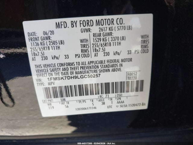 1FMSK7DH9LGC50257 Ford EXPLORER XLT