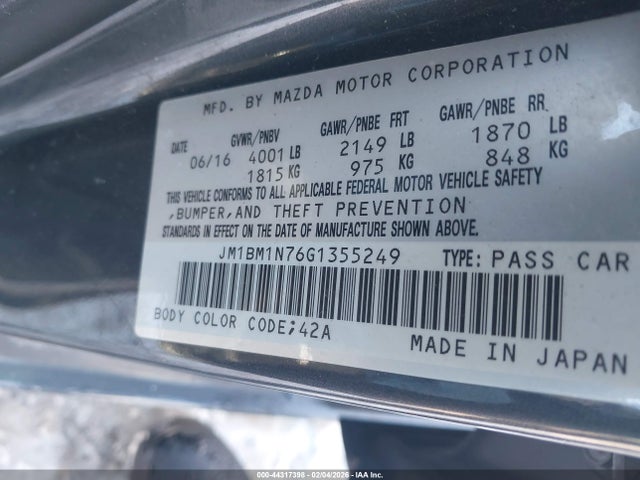 Aukcja sprzedaży 2016 Mazda Mazda3 I Grand Touring, vin: JM1BM1N76G1355249, numer aukcji: 44317398