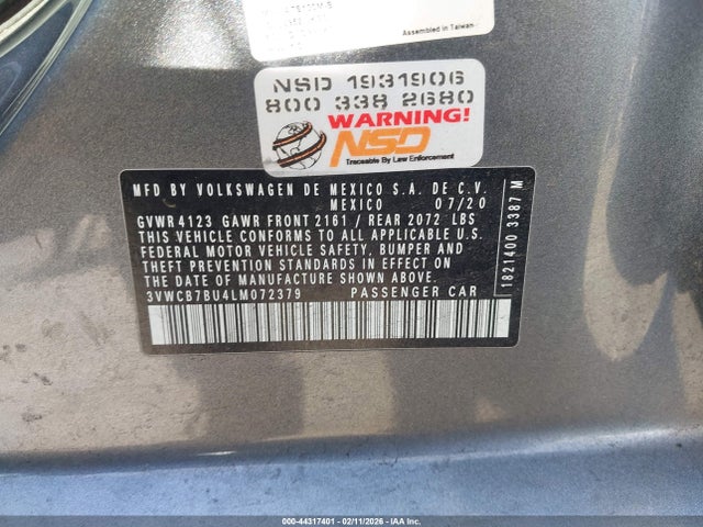Aukcja sprzedaży 2020 Volkswagen Jetta, vin: 3VWCB7BU4LM072379, numer aukcji: 44317401