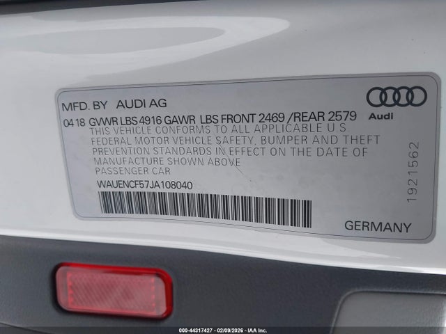 Aukcja sprzedaży 2018 Audi A5 2.0t Premium, vin: WAUENCF57JA108040, numer aukcji: 44317427