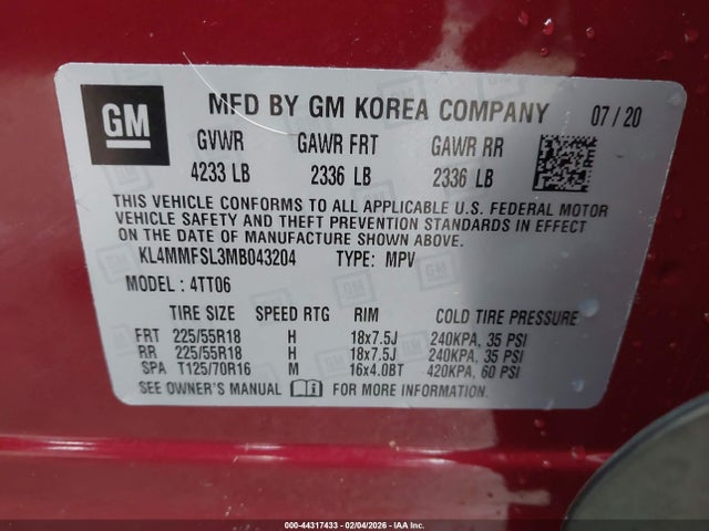 2021 Buick Encore Gx Fwd Essence მანქანა იყიდება აუქციონზე, vin: KL4MMFSL3MB043204, აუქციონის ნომერი: 44317433