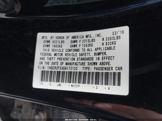 1HGCR2F5XGA173130 Honda Accord Sport