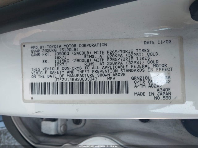 2003 TOYOTA 4RUNNER JTEZU14R930003943 Photo 8