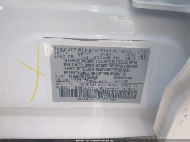 3N1AB8CV0SY294628 Nissan SENTRA SV