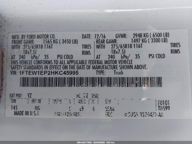 Ford F-150 Lariat 2017 1FTEW1EP2HKC45995 Image 9