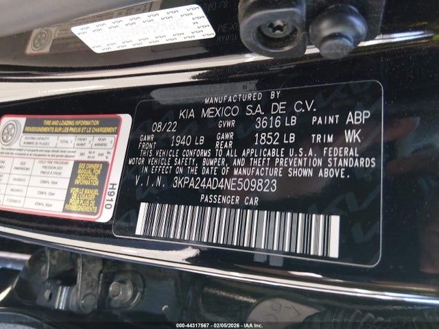 3KPA24AD4NE509823 KIA RIO LX