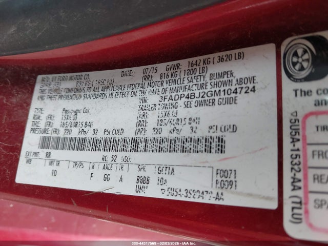 2016 FORD FIESTA 3FADP4BJ2GM104724 Photo 8