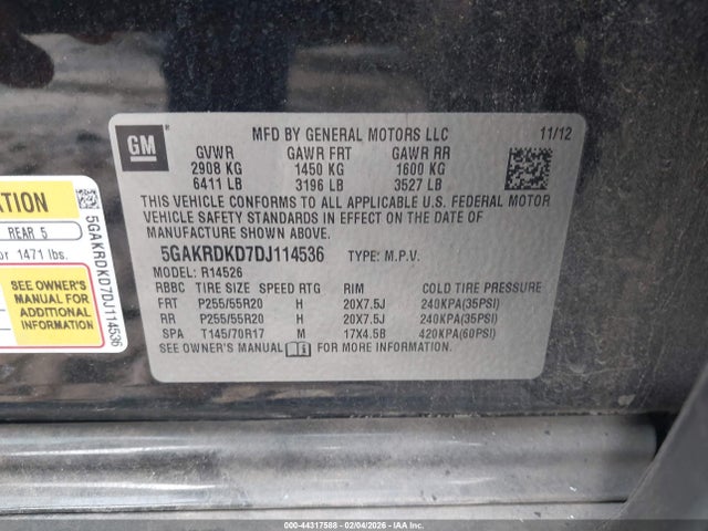 44317588 :رقم المزاد ، 5GAKRDKD7DJ114536 vin ، 2013 Buick Enclave Premium مزاد بيع