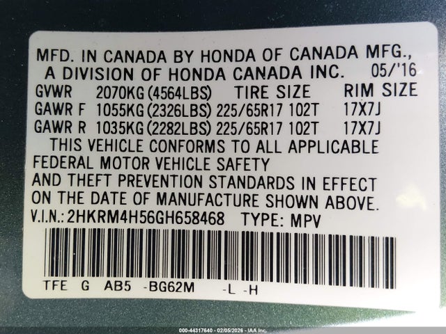 Honda CR-V EX 2016 2HKRM4H56GH658468 Image 9
