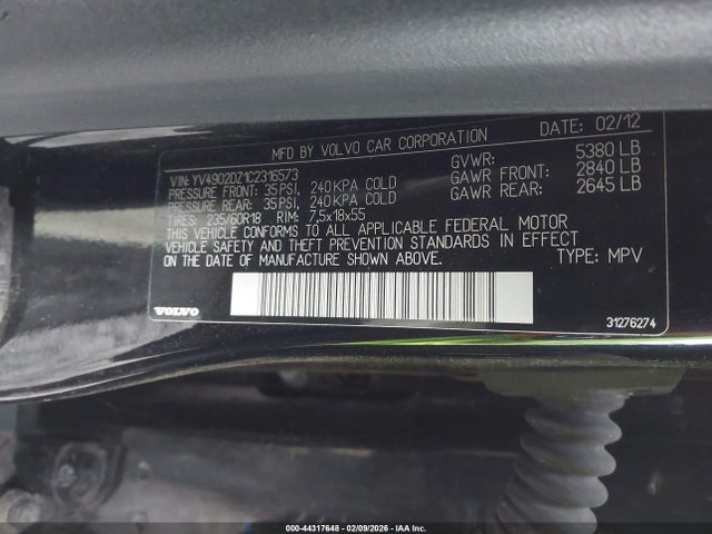 2012 VOLVO XC60 YV4902DZ1C2316573 Photo 8