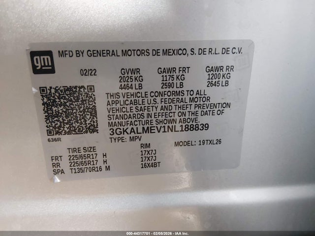 3GKALMEV1NL188839 GMC Terrain Fwd Sle