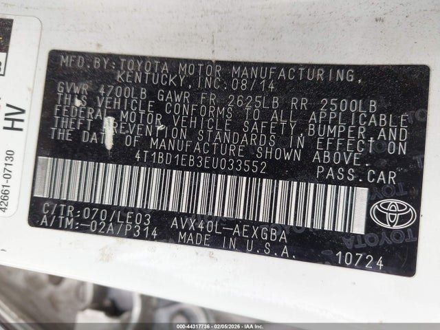 4T1BD1EB3EU033552 Toyota Avalon Hybrid Xle Touring