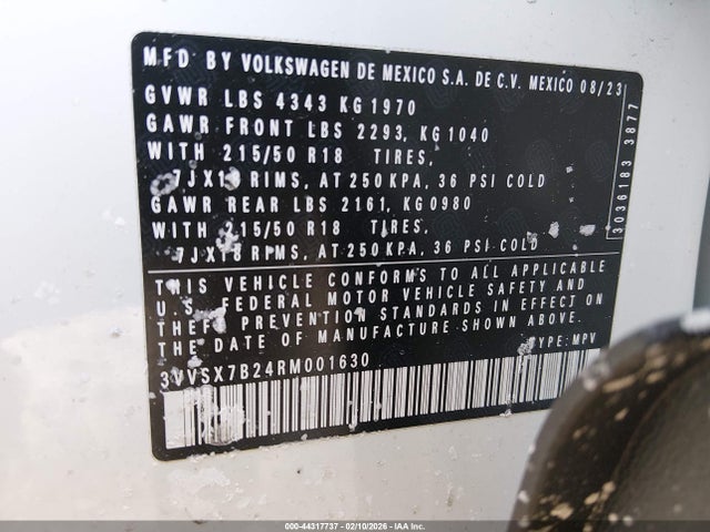 2024 Volkswagen Taos 1.5t Se მანქანა იყიდება აუქციონზე, vin: 3VVSX7B24RM001630, აუქციონის ნომერი: 44317737