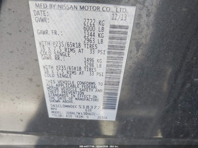 Продажа на аукционе авто 2014 Infiniti Qx60 Hybrid, vin: 5N1CL0MN0EC518377, номер лота: 44317746