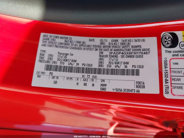 3FADP4GX6FM176487 Ford FIESTA ST