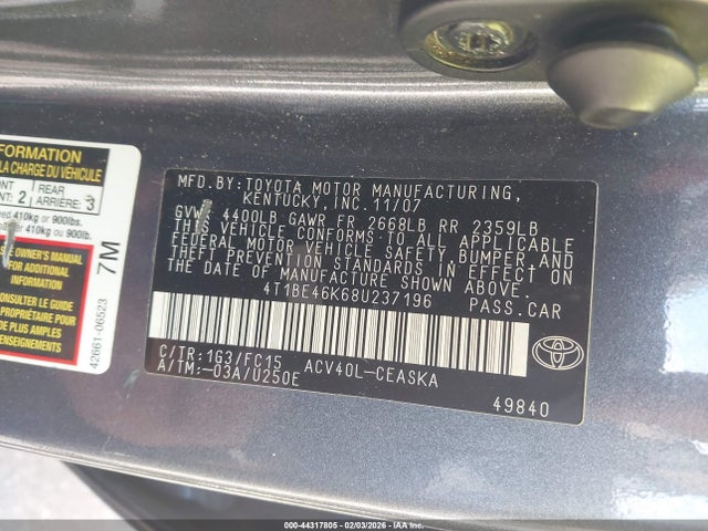 2008 TOYOTA CAMRY 4T1BE46K68U237196 Photo 8