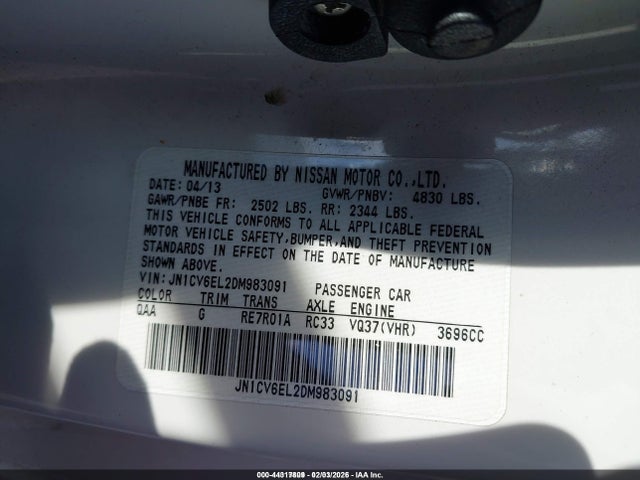 Aukcja sprzedaży 2013 Infiniti G37x, vin: JN1CV6EL2DM983091, numer aukcji: 44317809