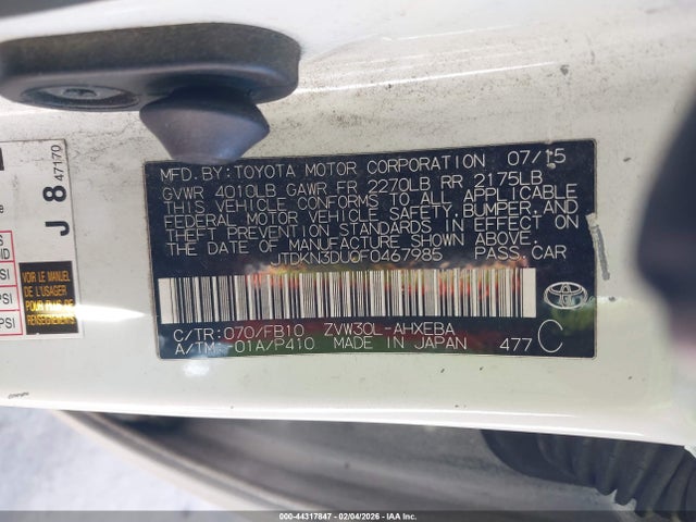 JTDKN3DU0F0467985 Toyota Prius Two