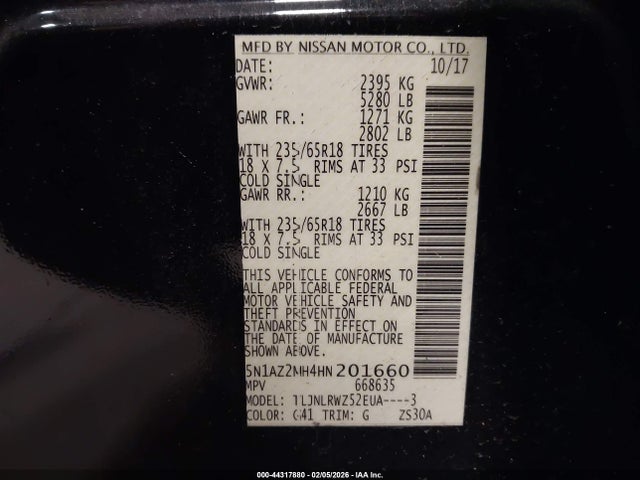 5N1AZ2MH4HN201660 Nissan MURANO SL