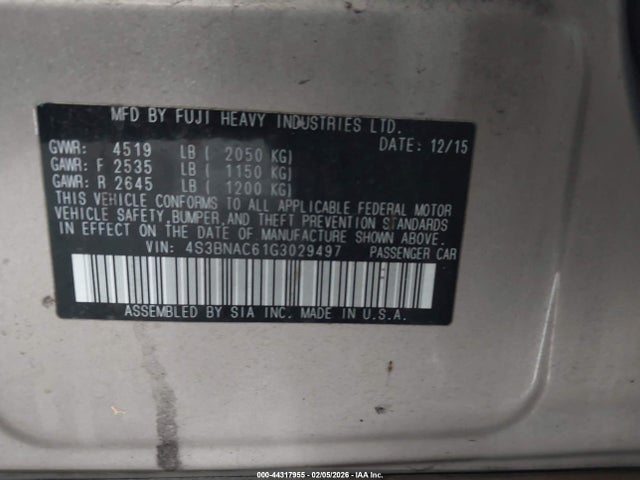 4S3BNAC61G3029497 Subaru Legacy 2.5i Premium