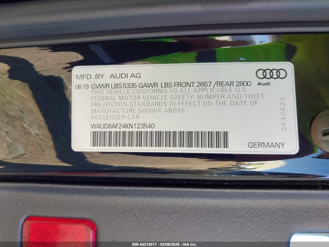 2019 Audi A6 45 Premium მანქანა იყიდება აუქციონზე, vin: WAUD8AF24KN123540, აუქციონის ნომერი: 44318017