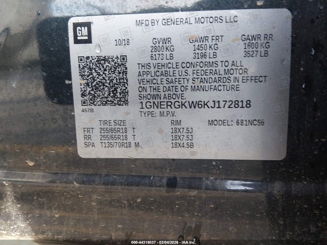 1GNERGKW6KJ172818 Chevrolet Traverse 1lt