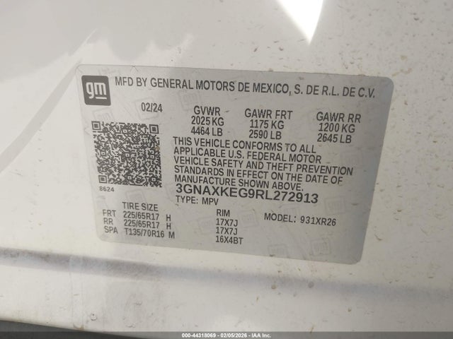 44318069 :رقم المزاد ، 3GNAXKEG9RL272913 vin ، 2024 Chevrolet Equinox Fwd Lt مزاد بيع