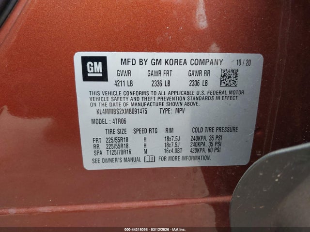 Aukcja sprzedaży 2021 Buick Encore Gx Fwd Preferred, vin: KL4MMBS2XMB091475, numer aukcji: 44318098