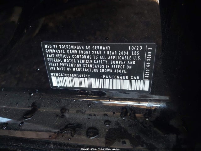 Продаж на аукціоні авто 2024 Volkswagen Golf Gti 2.0t S, vin: WVWGA7CD6RW143712, номер лоту: 44318099