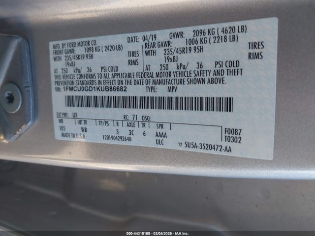 1FMCU0GD1KUB86682 Ford ESCAPE SE