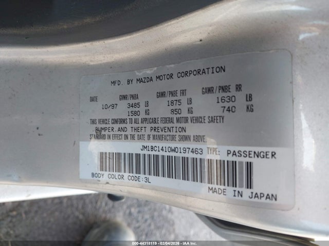 44318119 :رقم المزاد ، JM1BC1410W0197463 vin ، 1998 Mazda Protege Dx/lx مزاد بيع