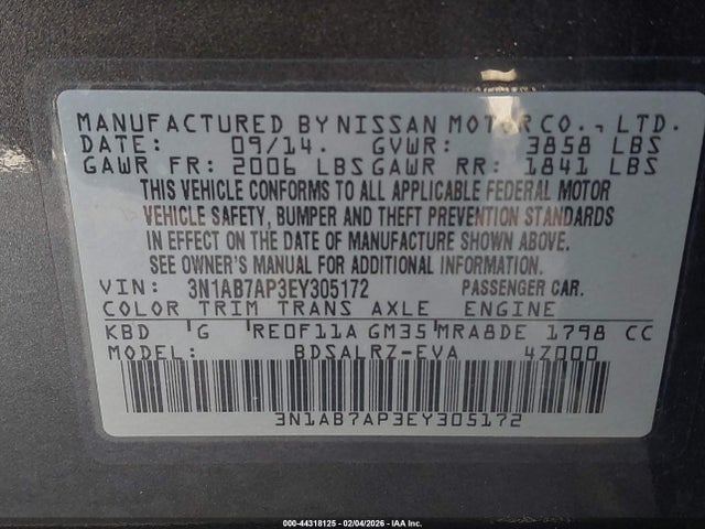 3N1AB7AP3EY305172 Nissan SENTRA SR