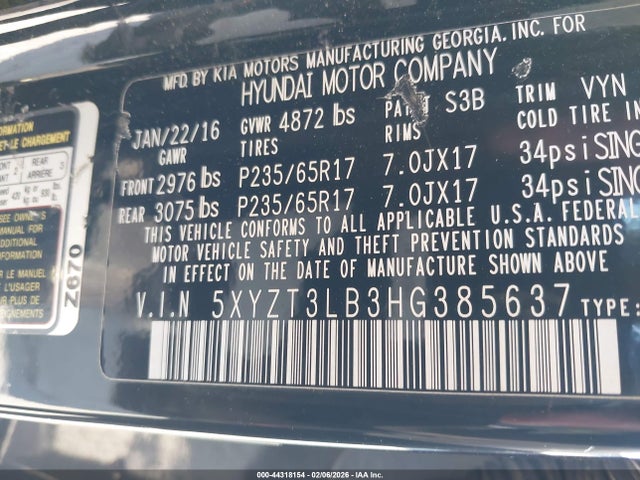 5XYZT3LB3HG385637 Hyundai Santa Fe Sport 2.4l